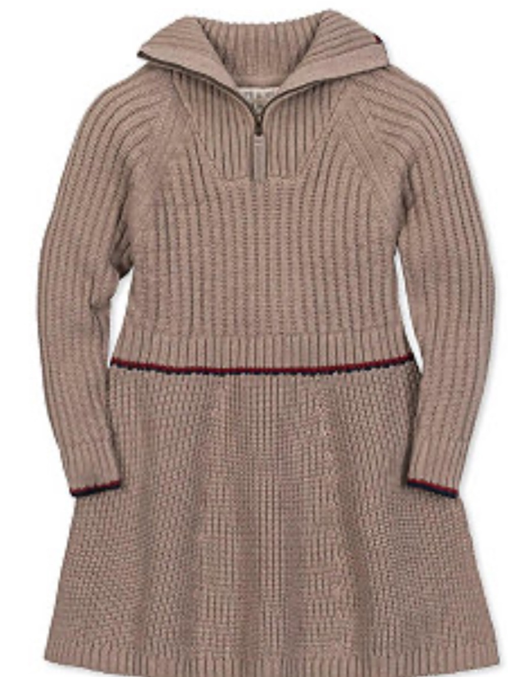 Women's Taupe Ribbed Cowl-Neck Sweater Dress with Zip